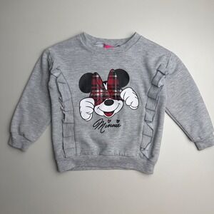 Disney Junior Minnie Mouse Ruffle Sweatshirt Plaid Bow Gray Disneycore 4T